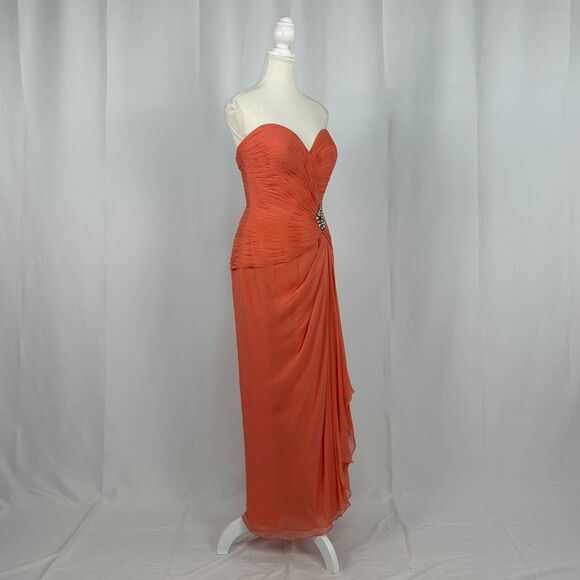Jovani Vibrant Orange Maxi Dress with Shawl - Picture 3 of 7